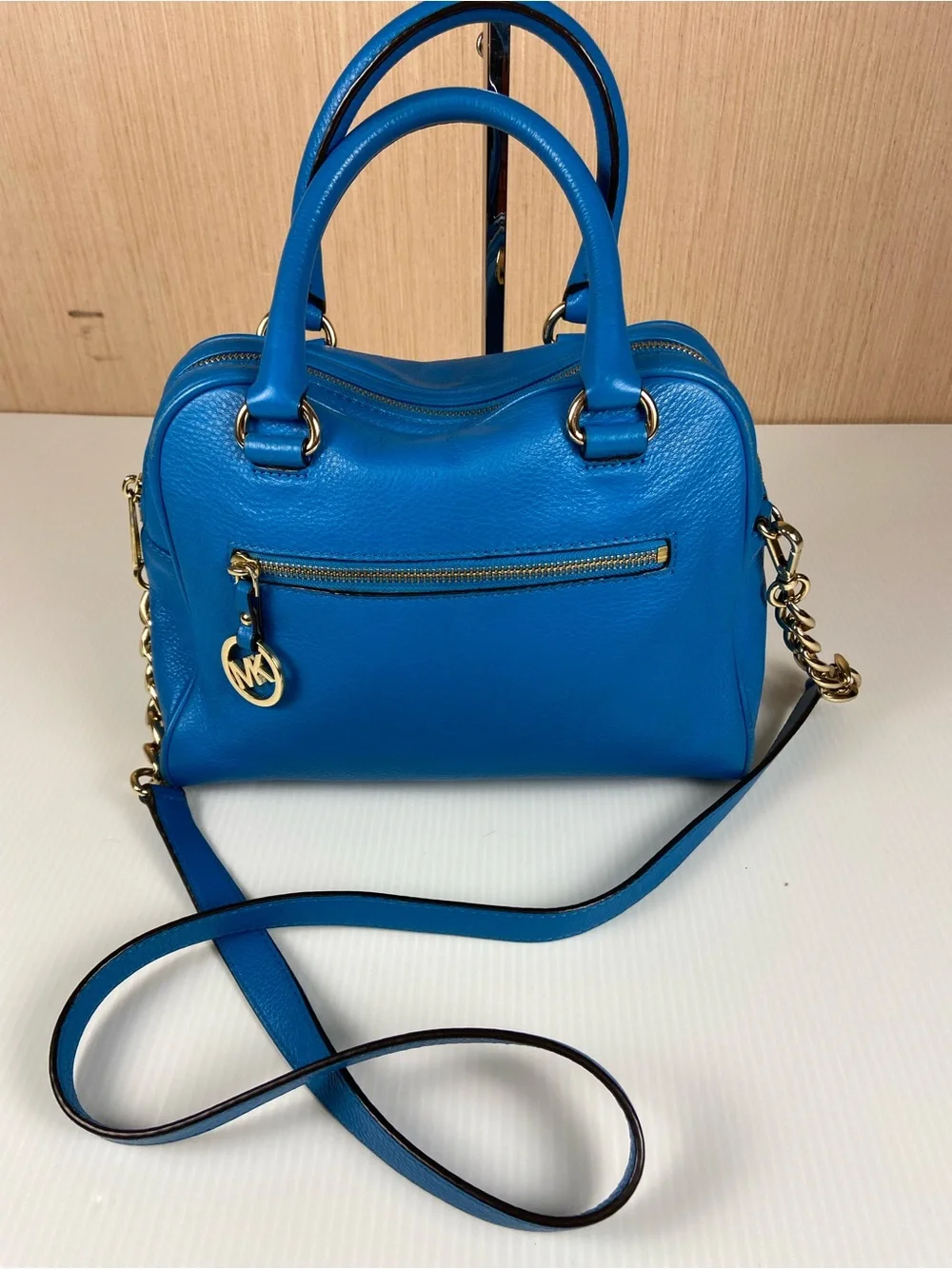 Michael Kors Bright Blue Leather Satchel / Crossbody Bag